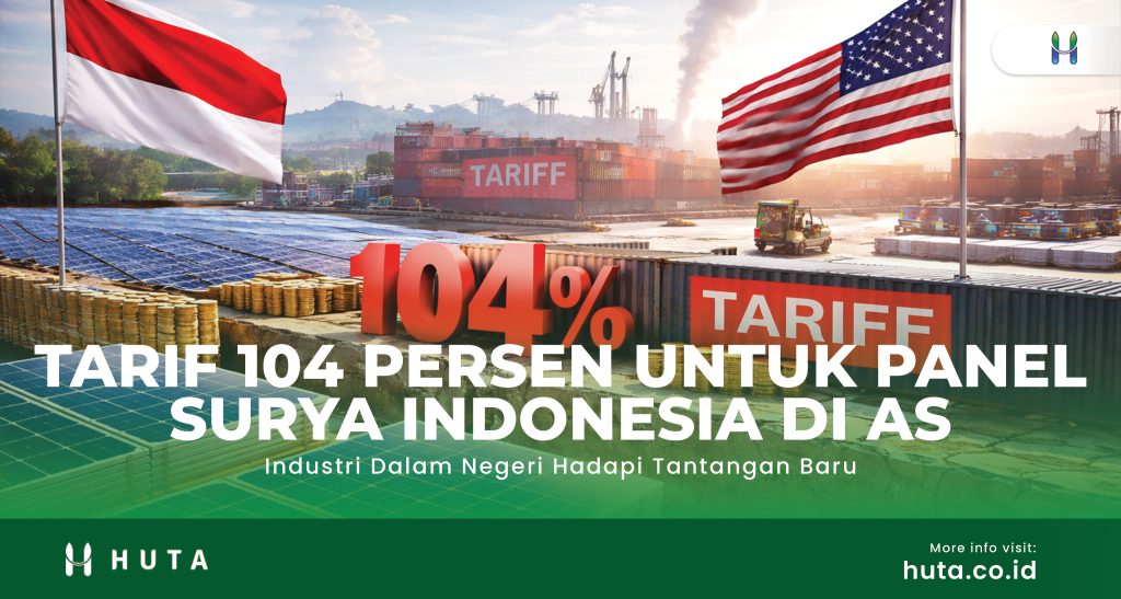 Ilustrasi panel surya produksi Indonesia dengan latar aktivitas ekspor sebagai dampak kebijakan tarif impor AS